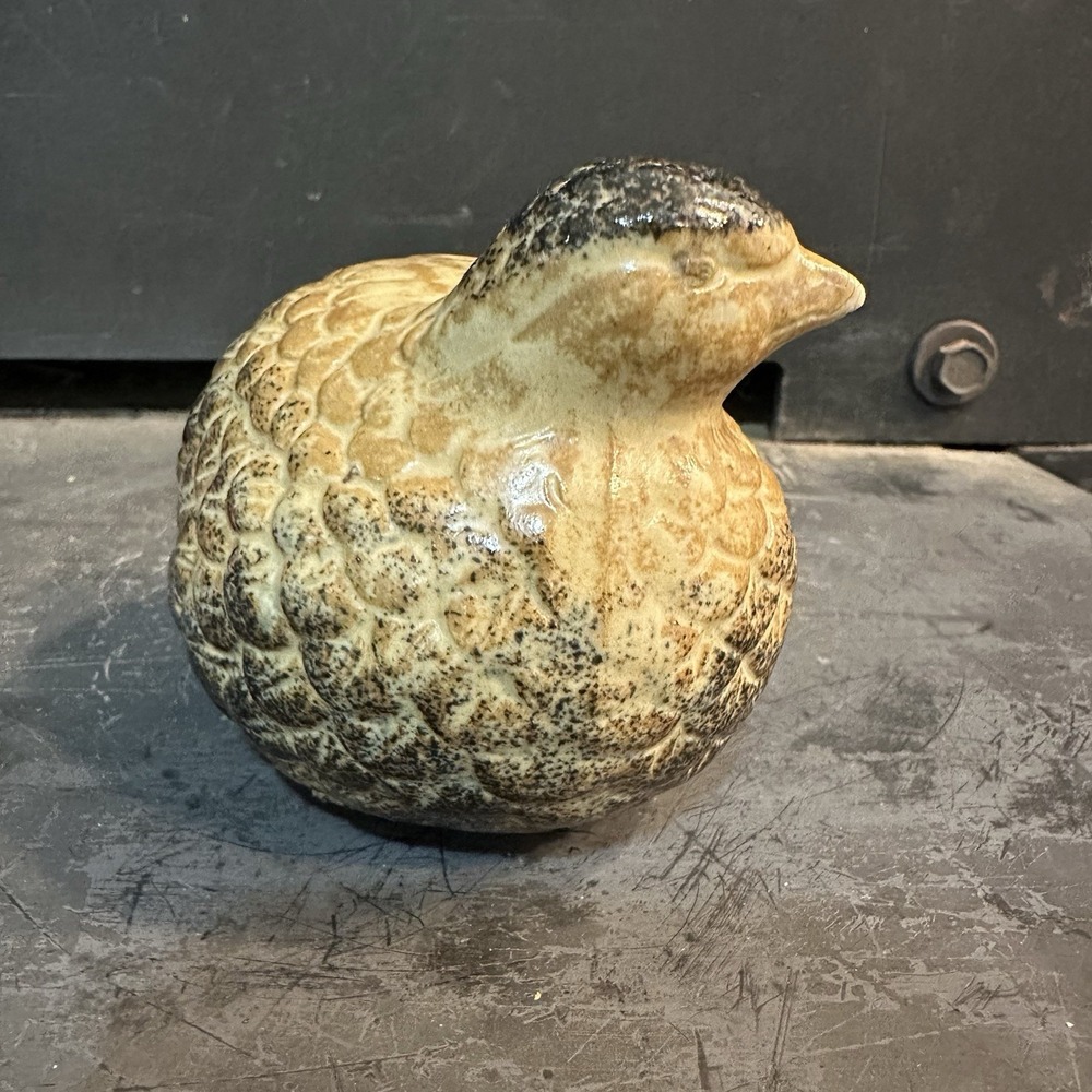 Vintage Ceramic Quail Figurine Bird Shelf Sitter Cream Gray Cottagecore Decor